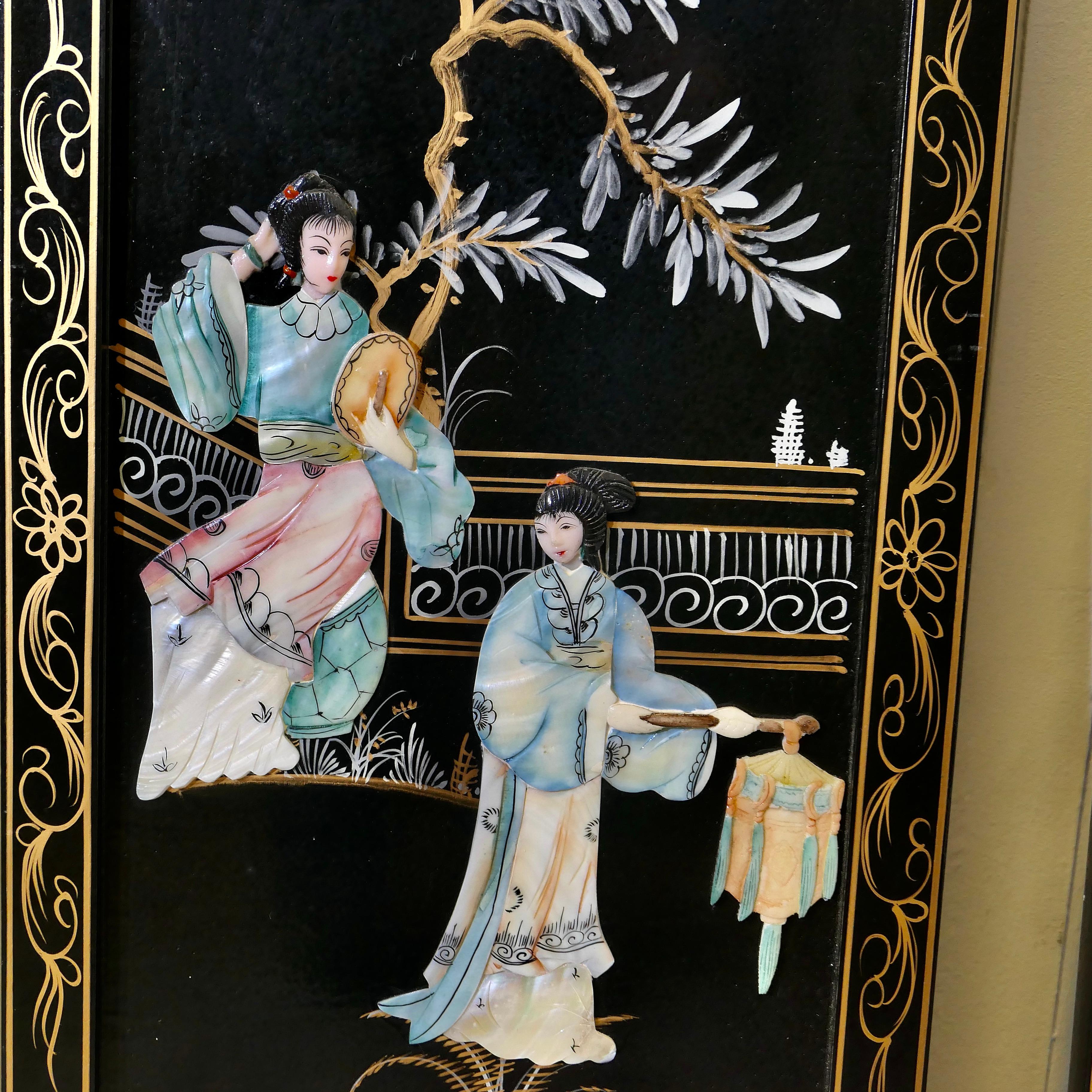Japonisme Japanese Lacquered Decorated Wall Panels  These 4 very attractive screens For Sale