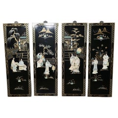 Japanese Lacquered Decorated Wall Panels  These 4 very attractive screens