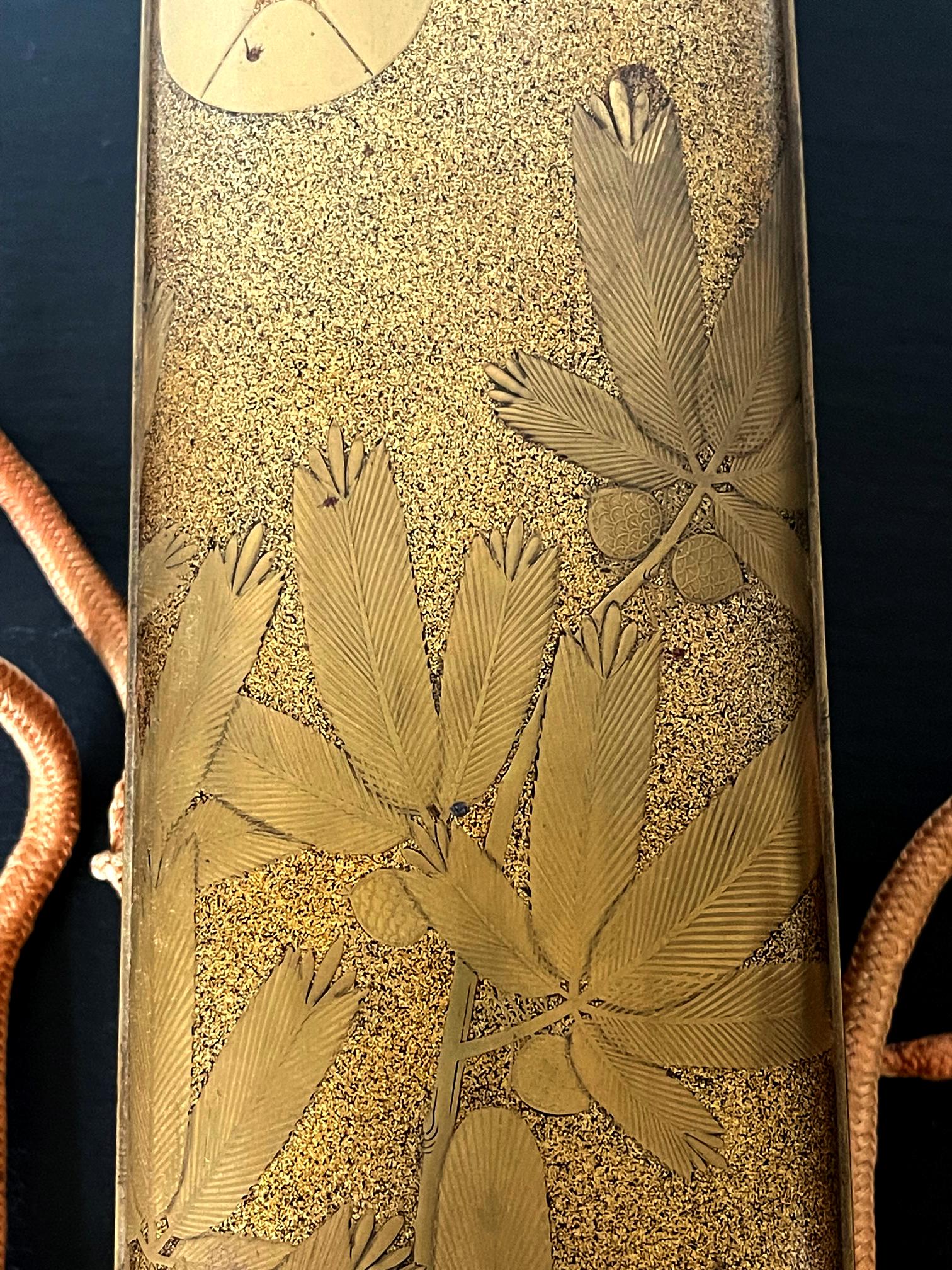 Japanese Lacquered Gold Maki-E Naga Fubako Meiji Period For Sale 6