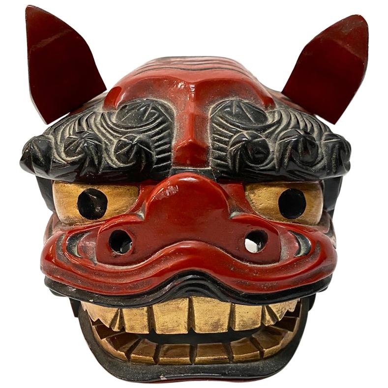 Noh Lacquered Lion Mask