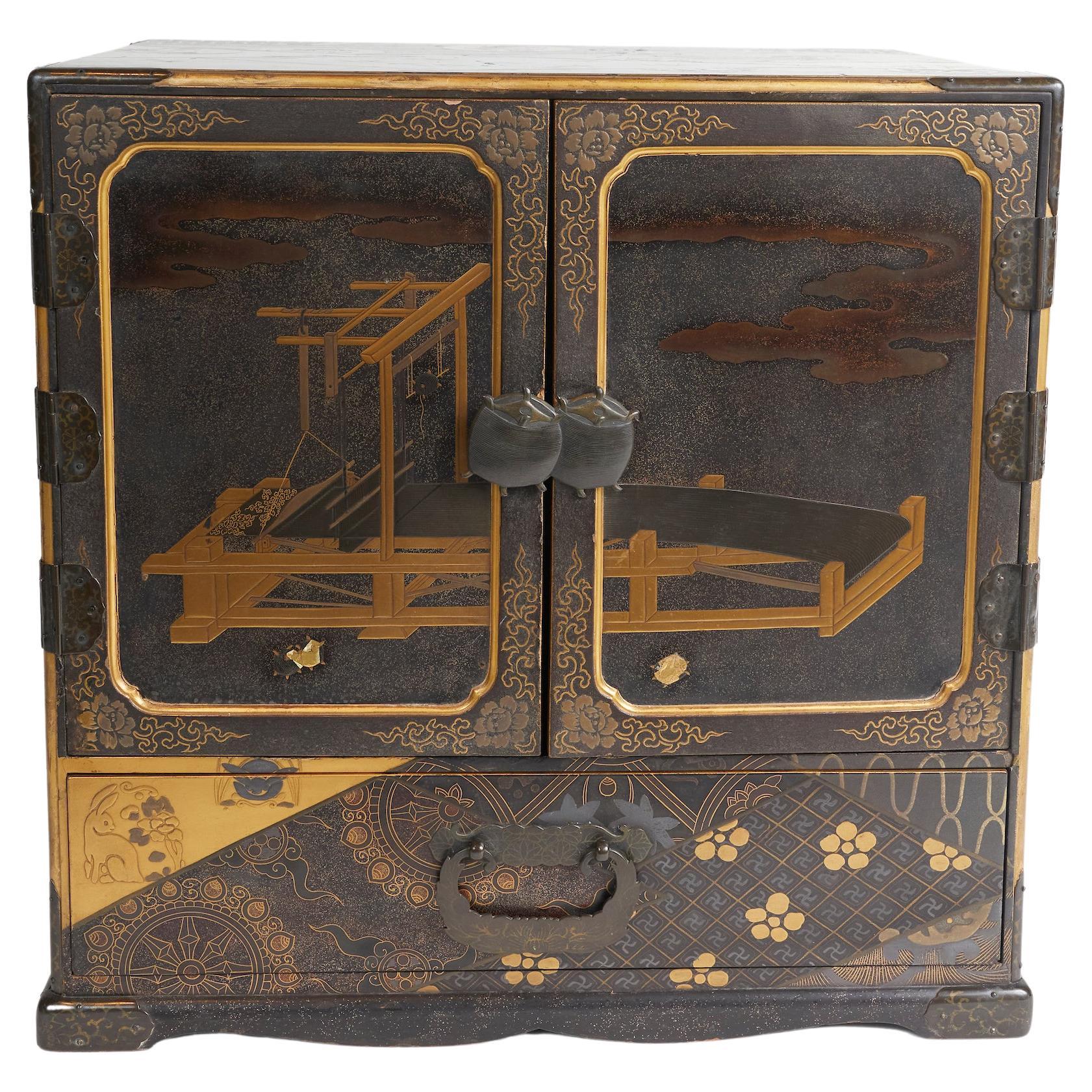 Japanese Lacquered Meiji Period Cabinet For Sale