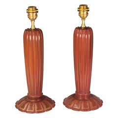Japanese Lacquered Porcelain Lamps, Tooled-Leather Style, 1950s