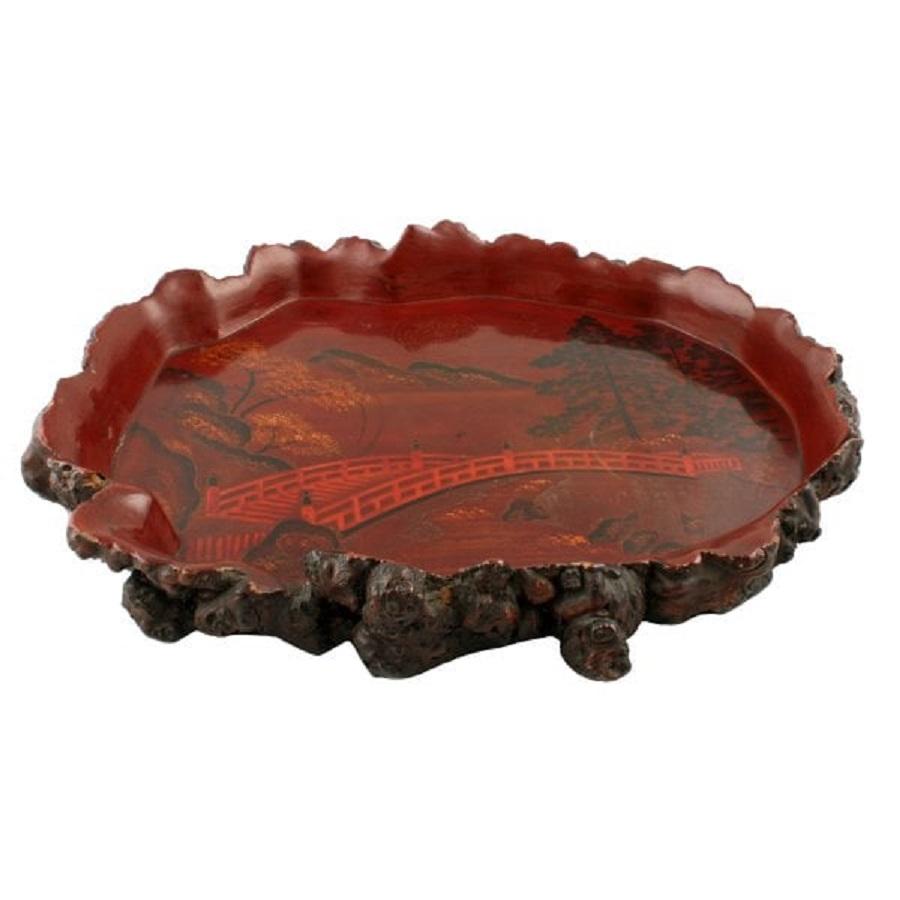Asian Japanese Lacquered Root Wood Tray, 19th Century For Sale