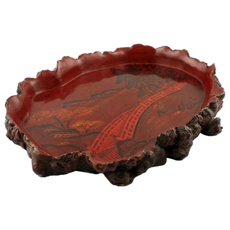 Japanese Lacquered Root Wood Tray, 19th Century For Sale