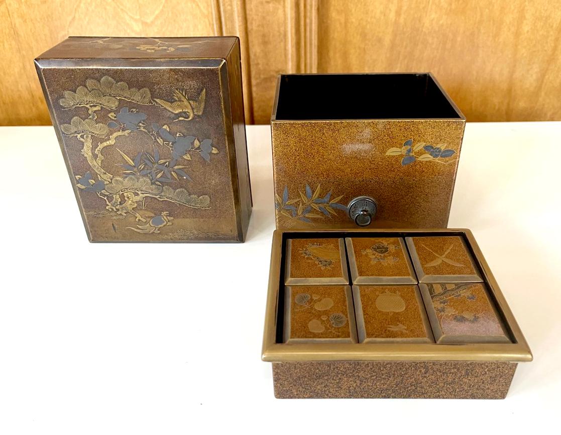 Japanese Lacquered Set of Boxes Tebako 1