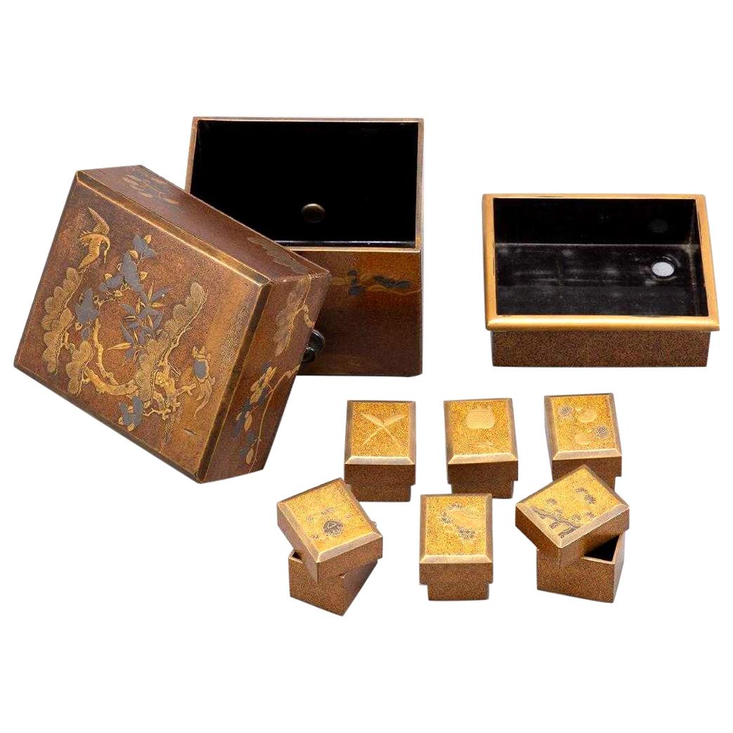 Japanese Lacquered Set of Boxes Tebako