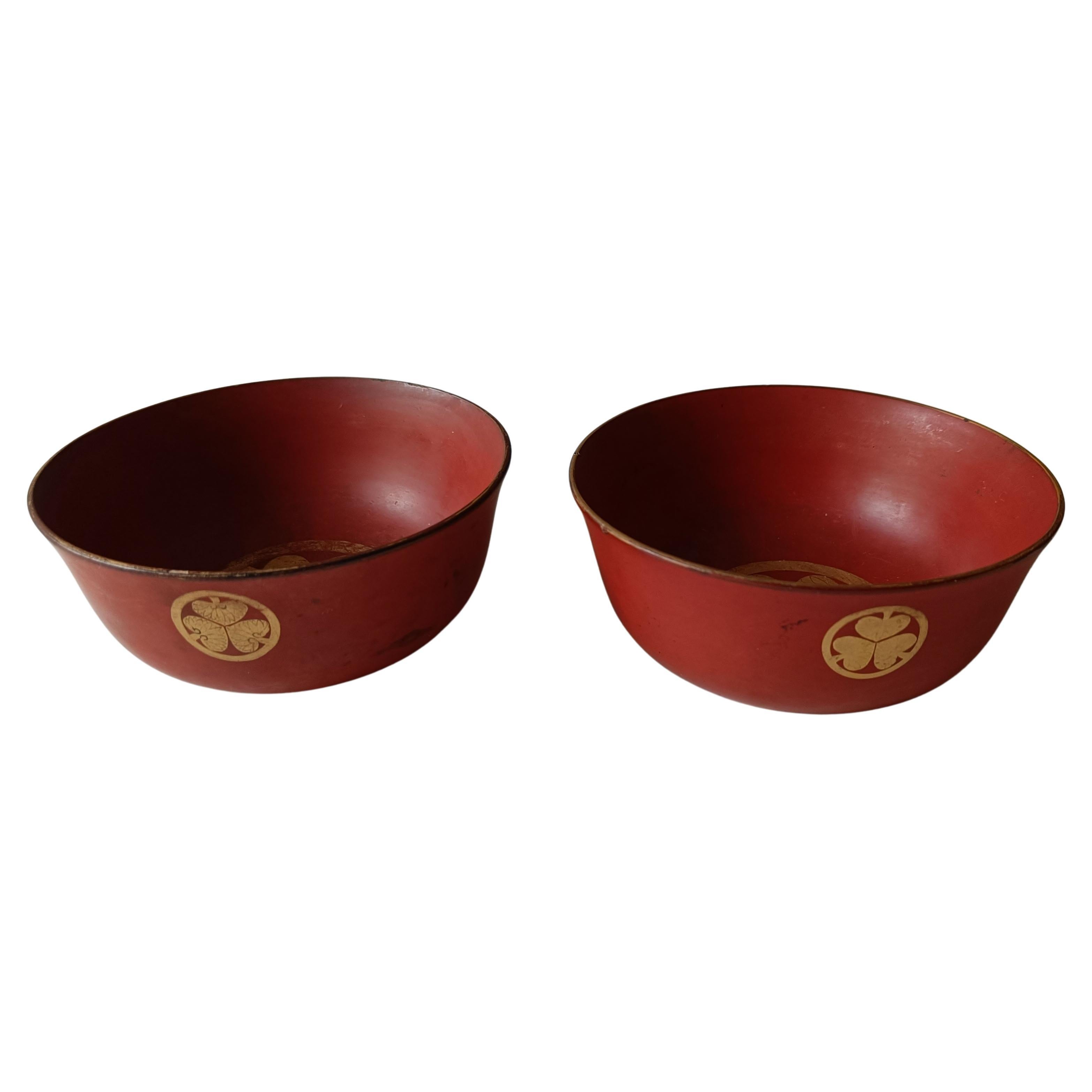 Japanese Lacquered Wood Bowls 19th Century Asian Antiques 中国古董 For Sale