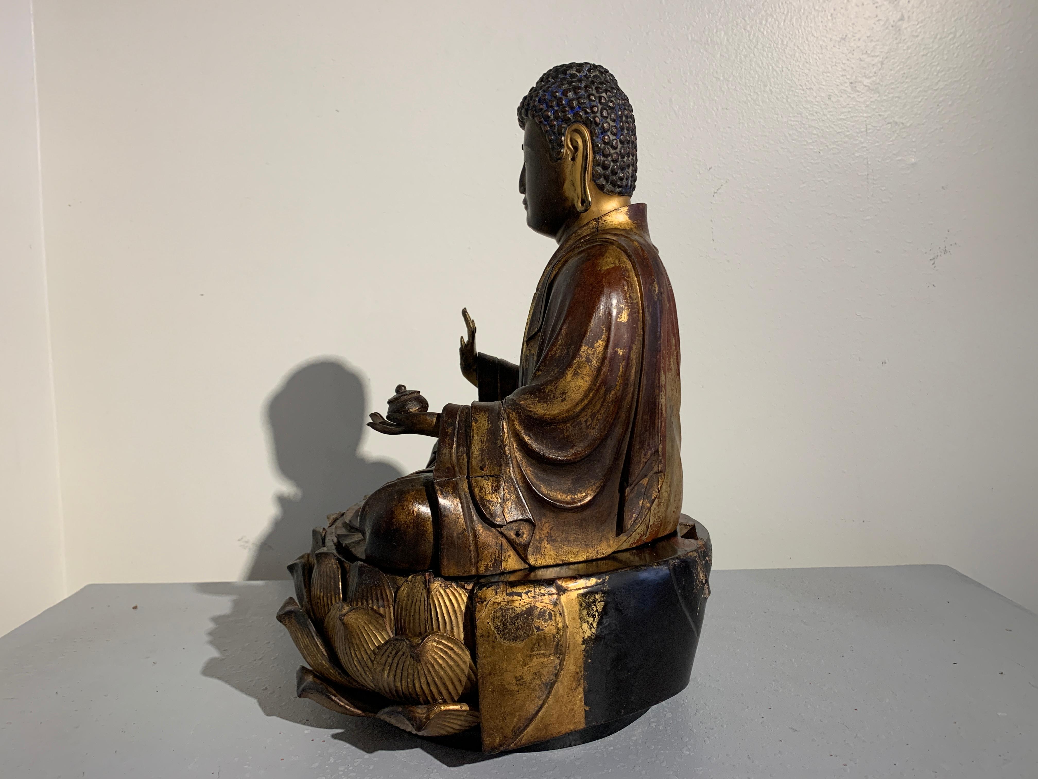 Hand-Carved Japanese Lacquered Wood Medicine Buddha, Yakushi Nyorai, Edo Period
