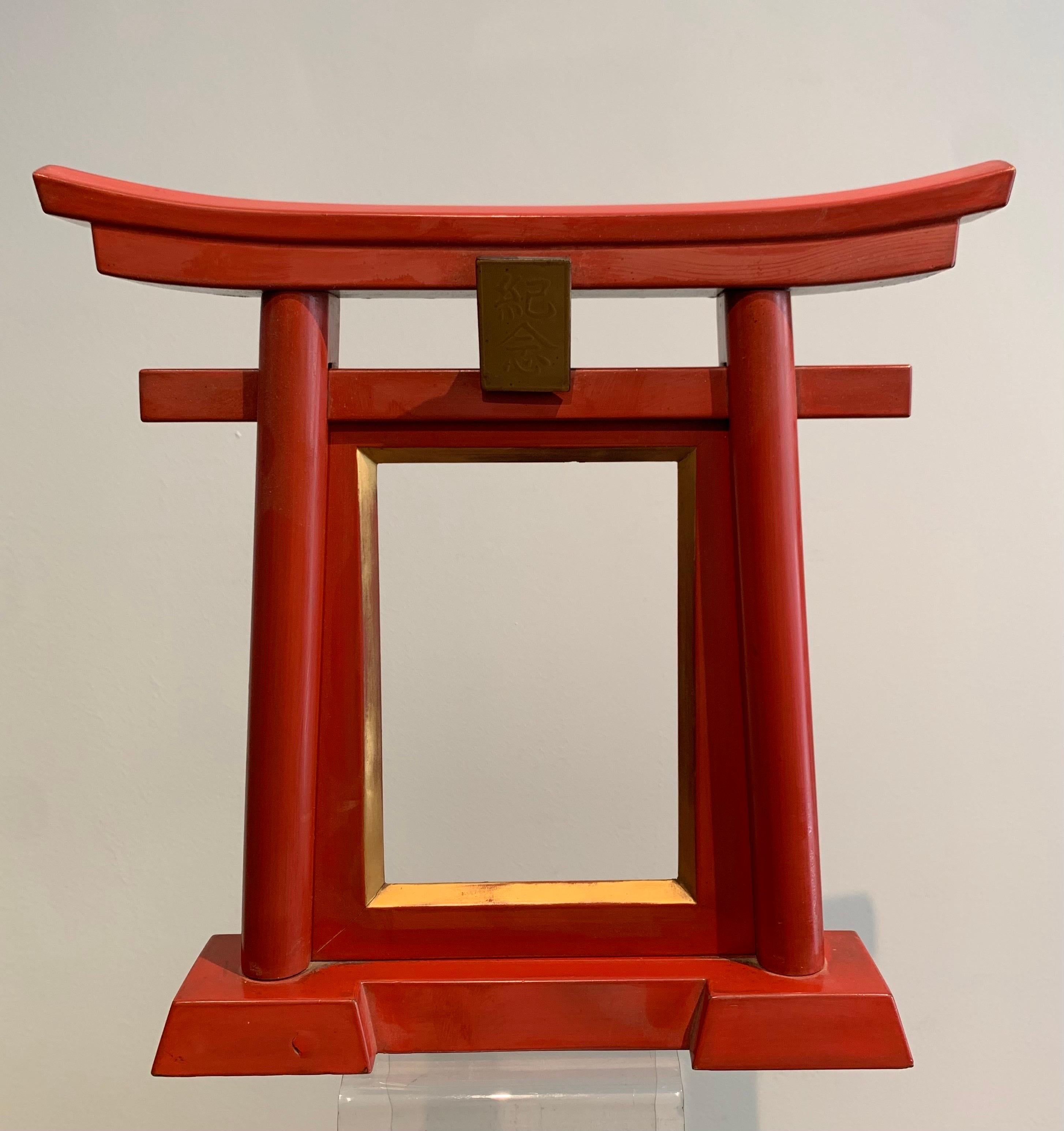 20th Century Japanese Lacquered Wood Photo Frame, Torii Gate, 1920s