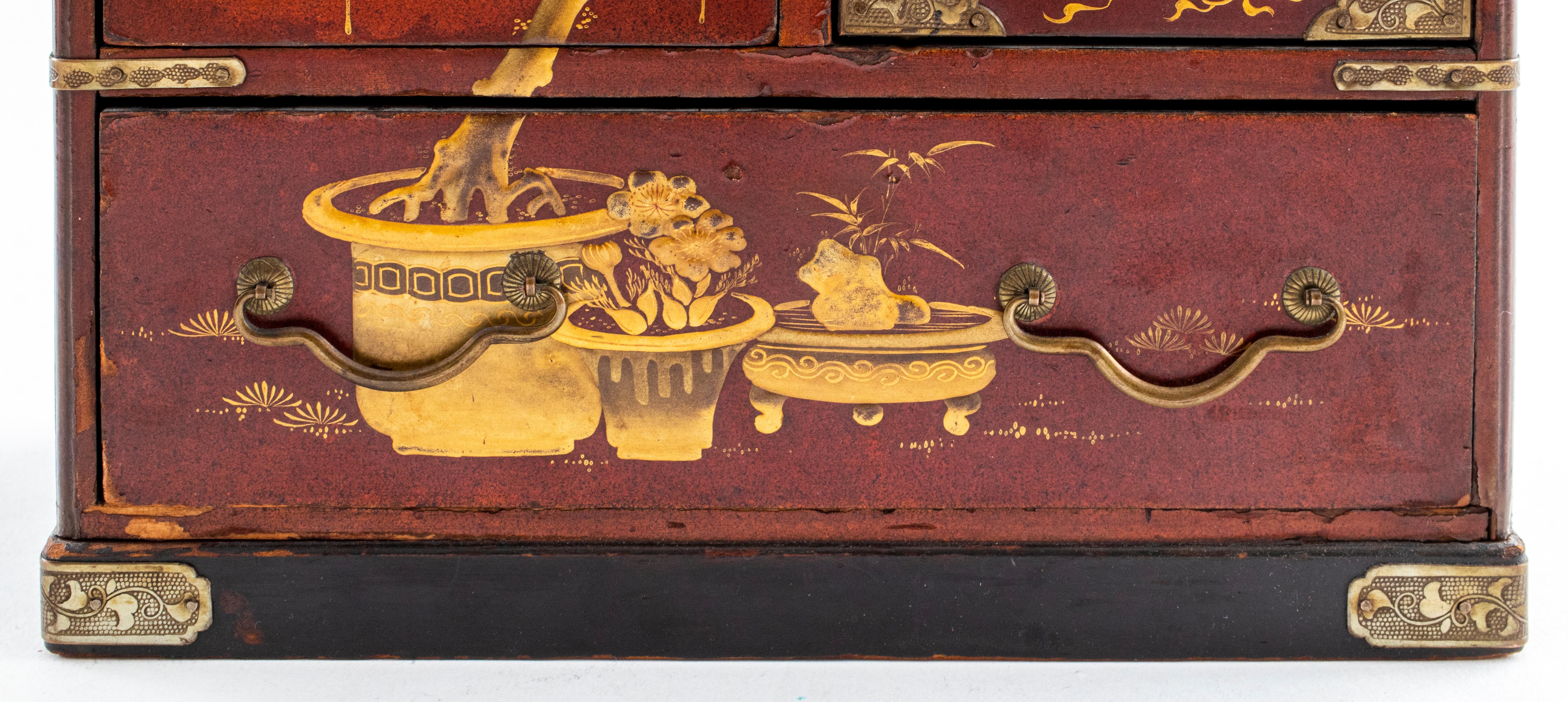 Japanese antique lacquered wooden kodansu diminutive cabinet, unmarked.