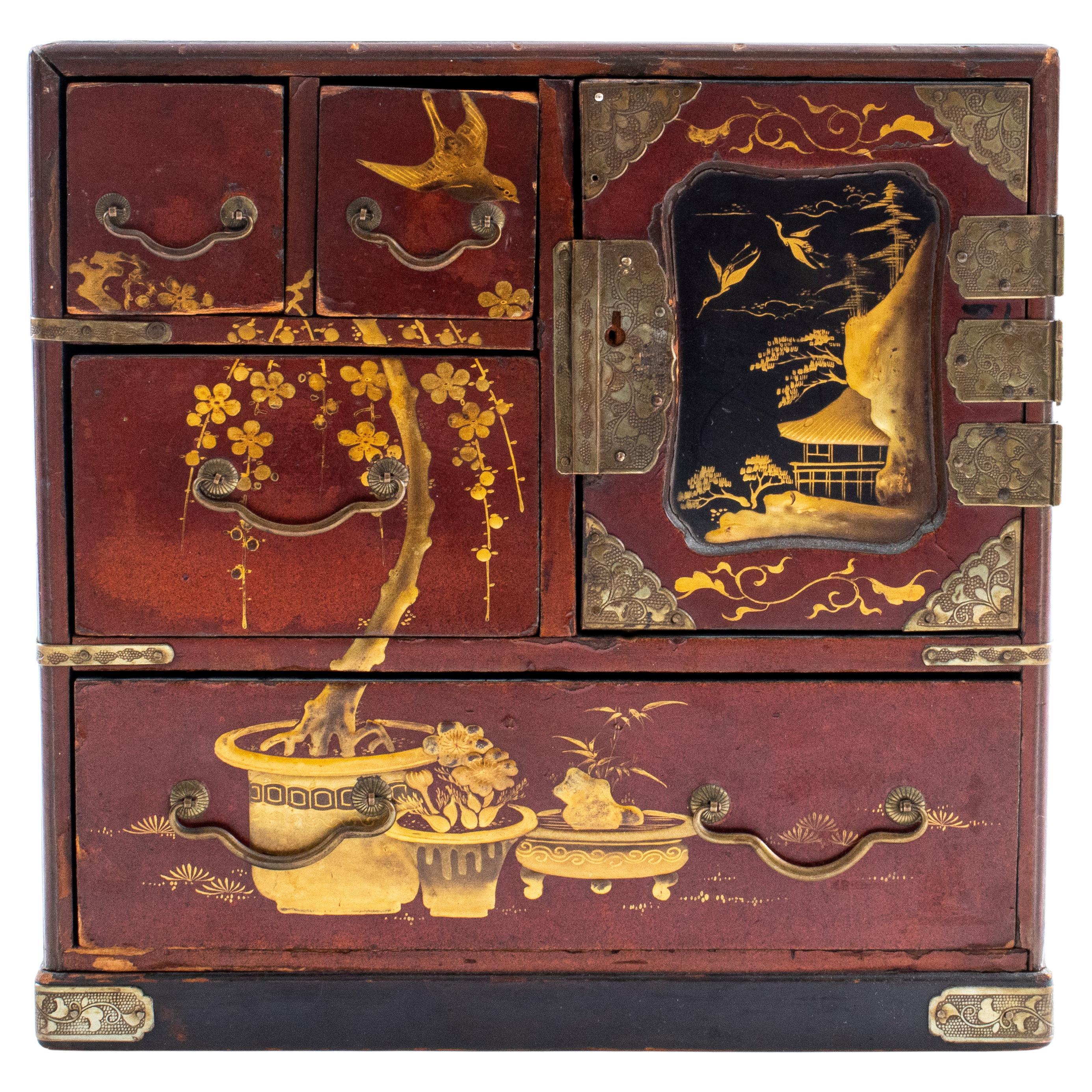 Japanese Lacquered Wooden Kodansu Cabinet For Sale