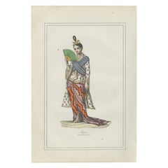 Japanisches Frauenkostüm - Antike handkolorierte Lithographie, 1854