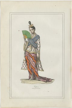 Japanese Lady Costume Print – Antique Hand-Colored Lithograph, 1854