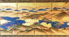 Japanese Landscape of the 19th Century, Small Six Folding Screen Kano School