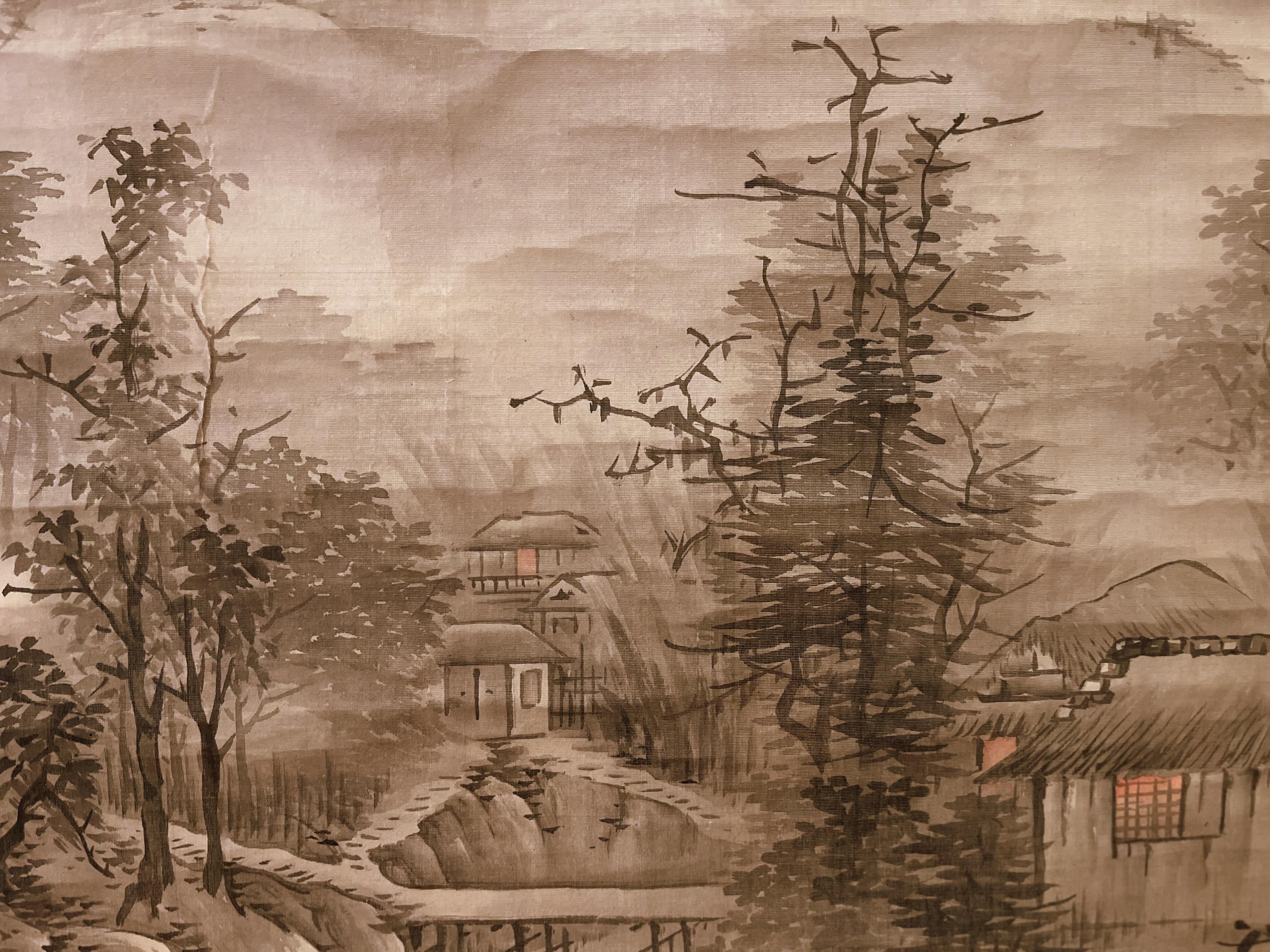 19th Century Japanese Landscape Painting, Hanging Scroll Painting  For Sale