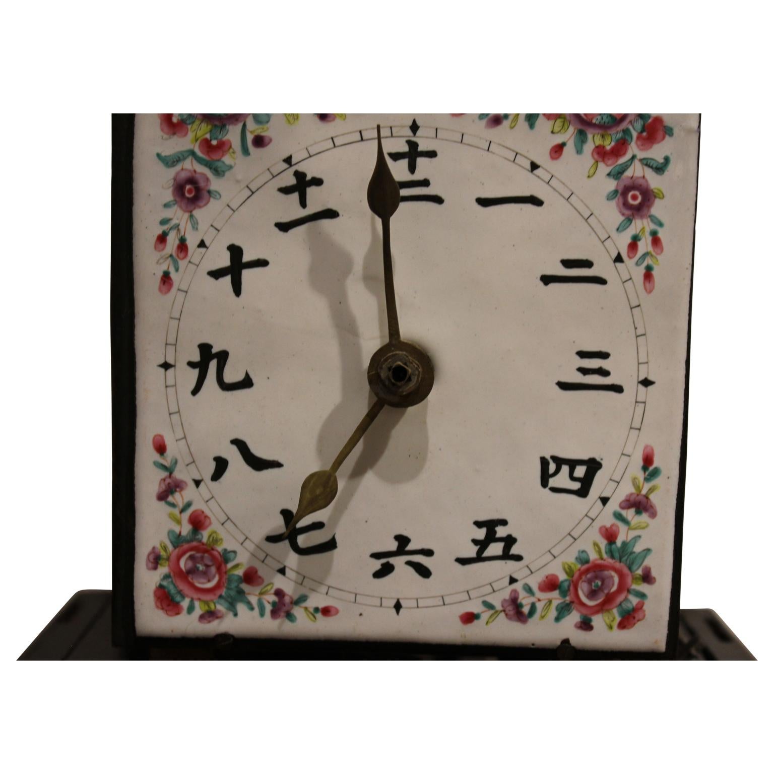 Meiji Japanese Lantern Style Clock with Glass Door and Hand Painted Porcelain Face