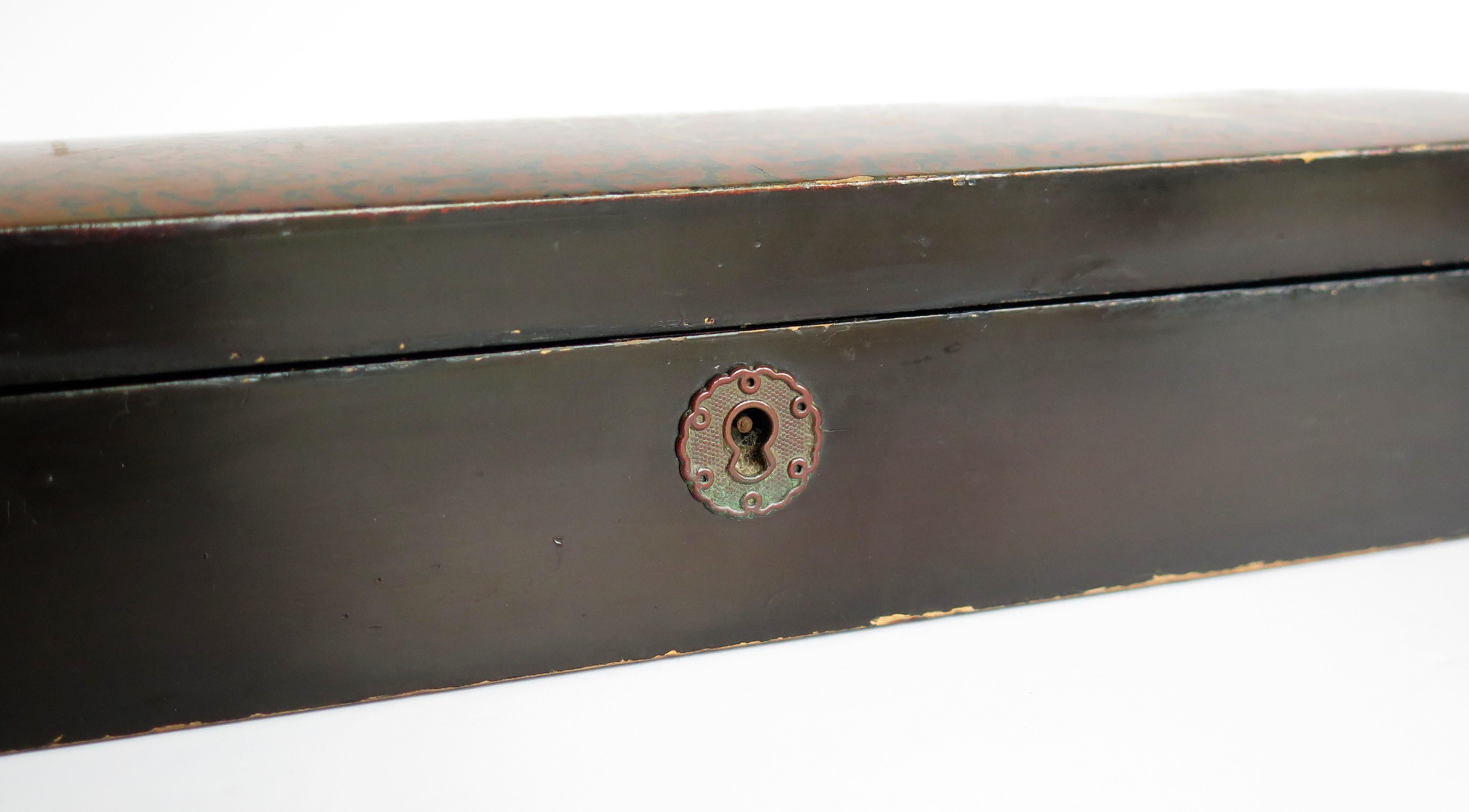 Japanese Laquered Box with Hinged Lid and Lock, Taisho Period Circa 1920 10