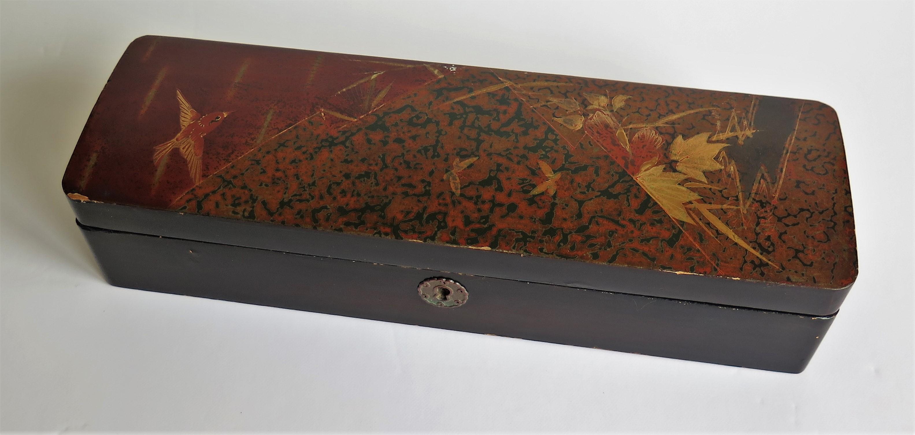 Paper Japanese Laquered Box with Hinged Lid and Lock, Taisho Period Circa 1920