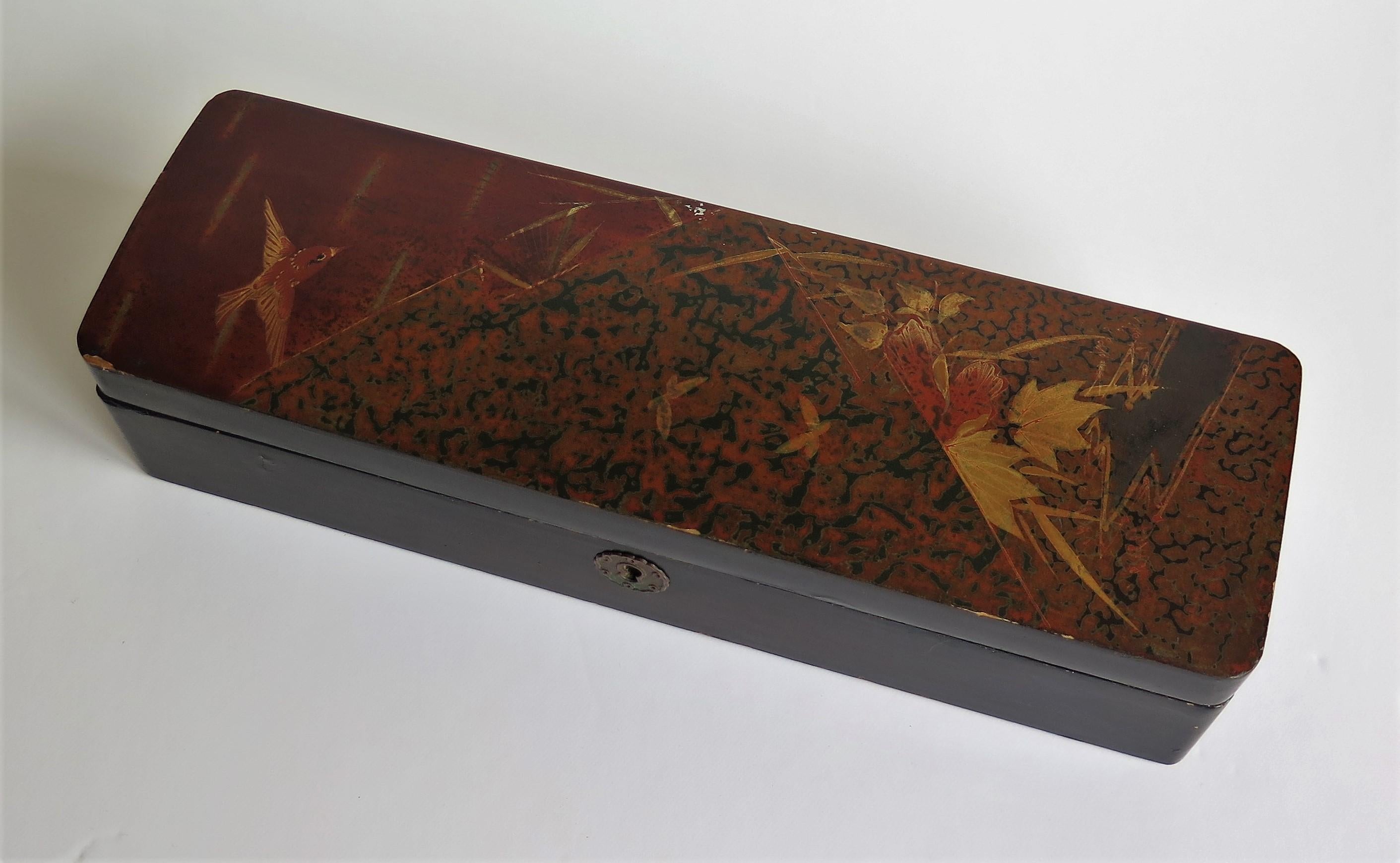 Japanese Laquered Box with Hinged Lid and Lock, Taisho Period Circa 1920 1