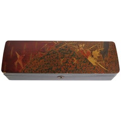 Antique Japanese Laquered Box with Hinged Lid and Lock, Taisho Period Circa 1920