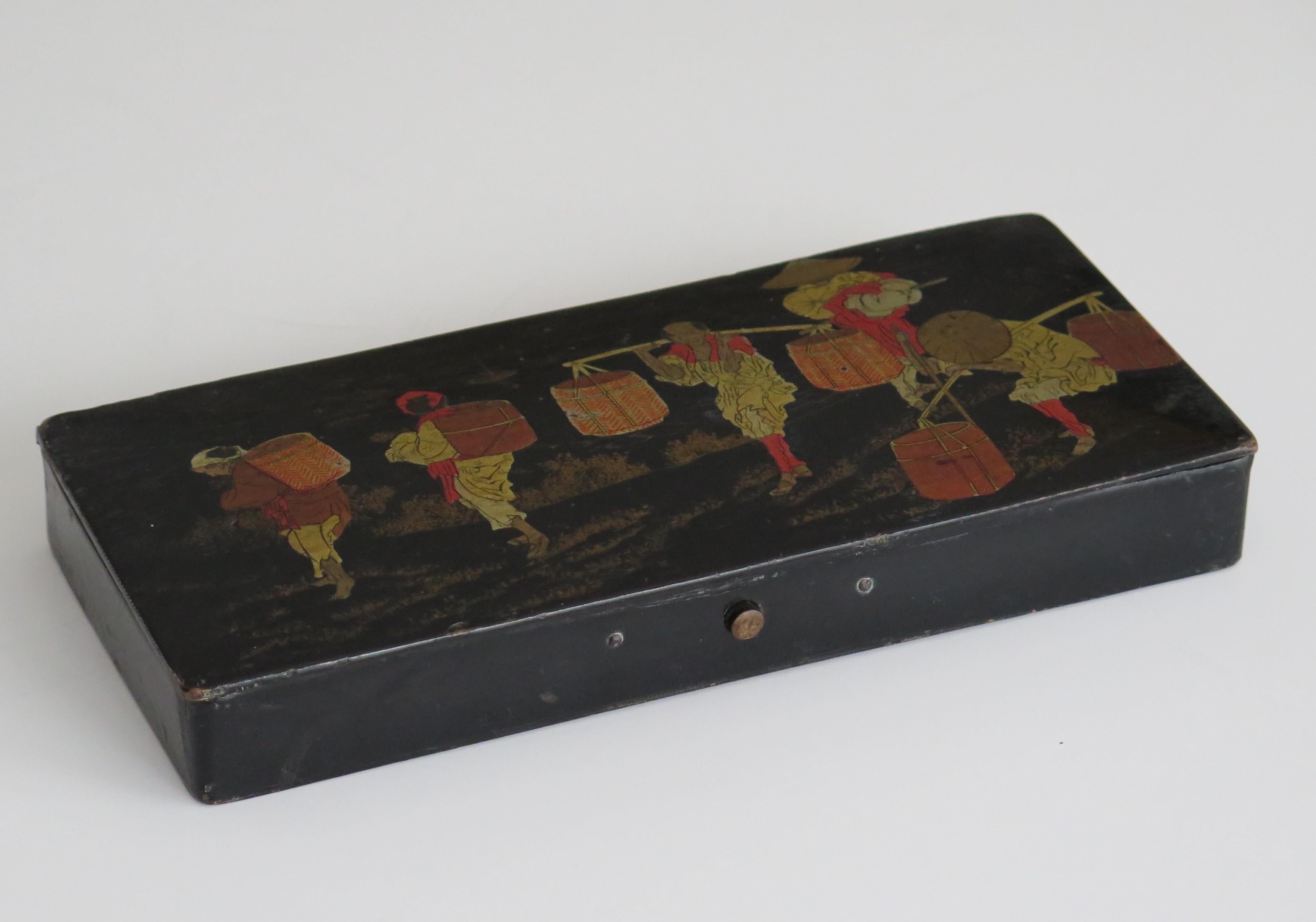Japanese Laquered Box with Hinged Lid Hand Painted, 19th Century Meiji Period 3