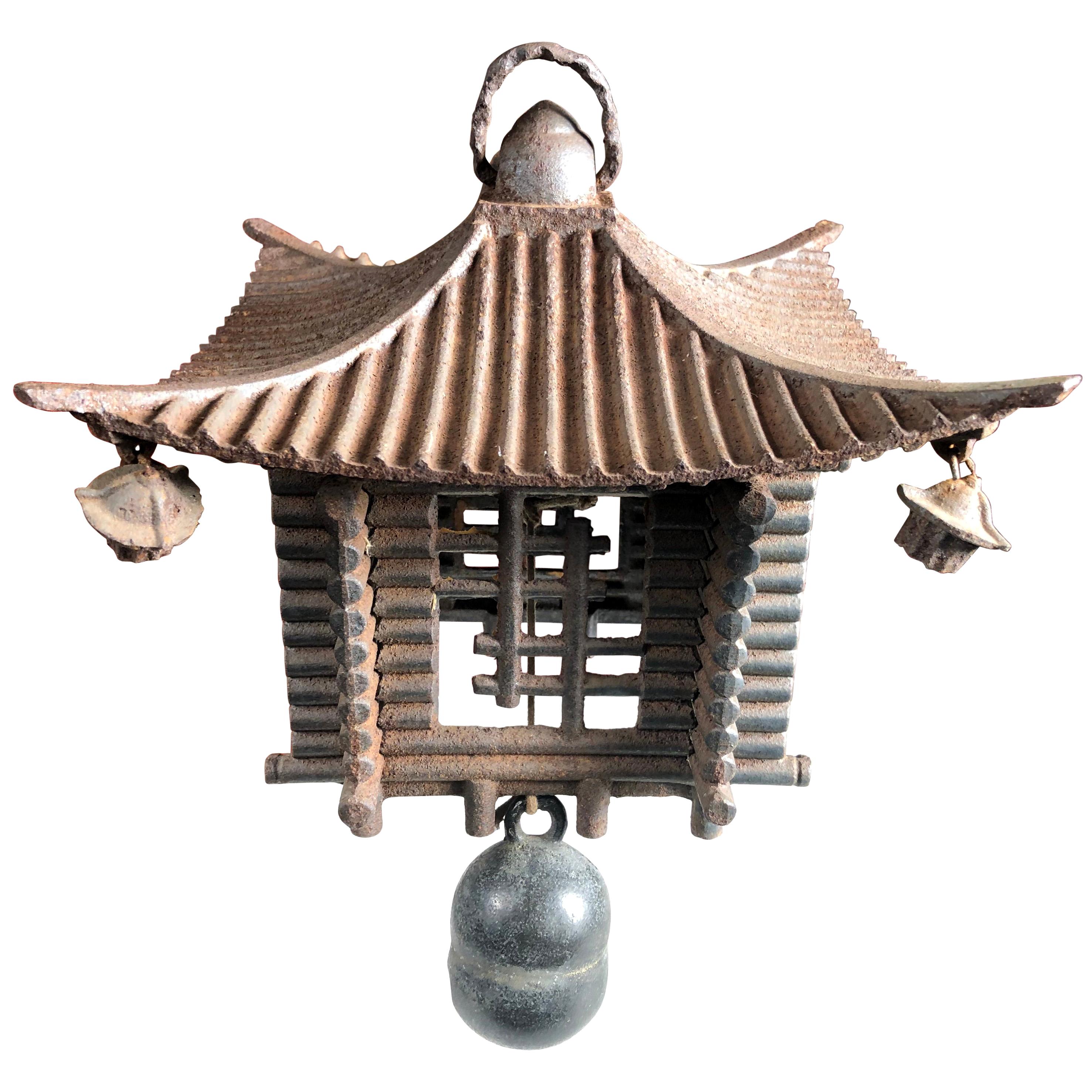 Japanese Large Antique "Mountain Lantern" and Wind Chime, Fine Details 100 Years