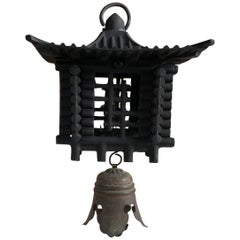 Japanese Large Antique "Mountain Lantern" and Wind Chime, Fine Details