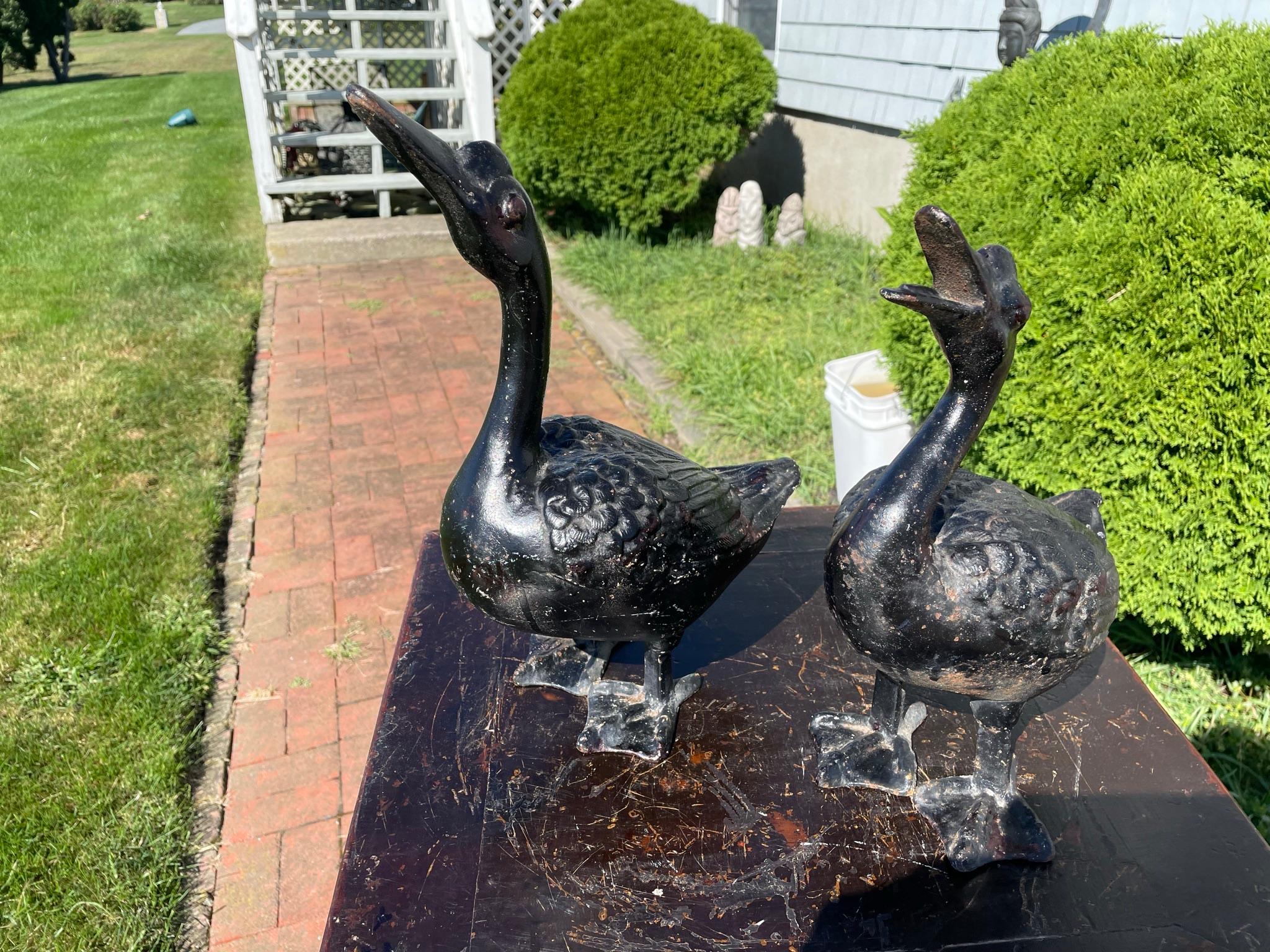 Iron Japanese Large 1920s Pair Garden Ducks