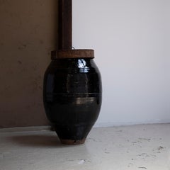 Japanese Large Wabisabi Antique Tsubo Jar with Rusted Iron Lid