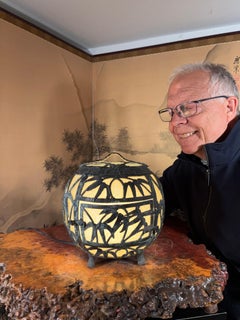 Japanese Large Bronze Bamboo Electrified Lantern with Fine Details