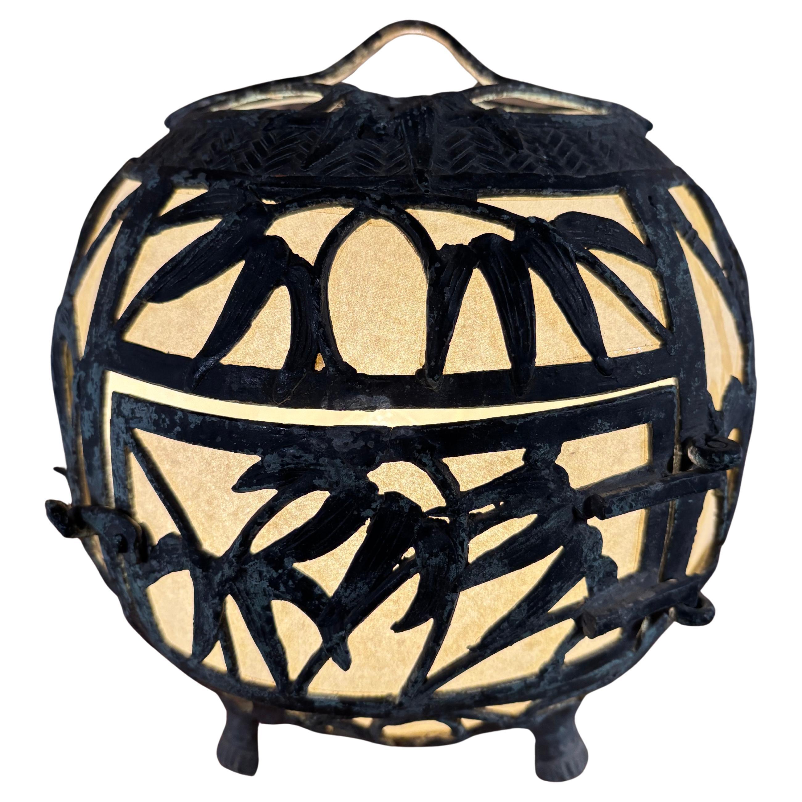 Japanese Large Bronze Bamboo Electrified Lantern with Fine Details