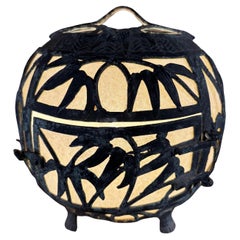 Japanese Large Bronze Bamboo Electrified Lantern with Fine Details