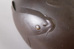 Japanese Large Bronze Vase with Carp Design
