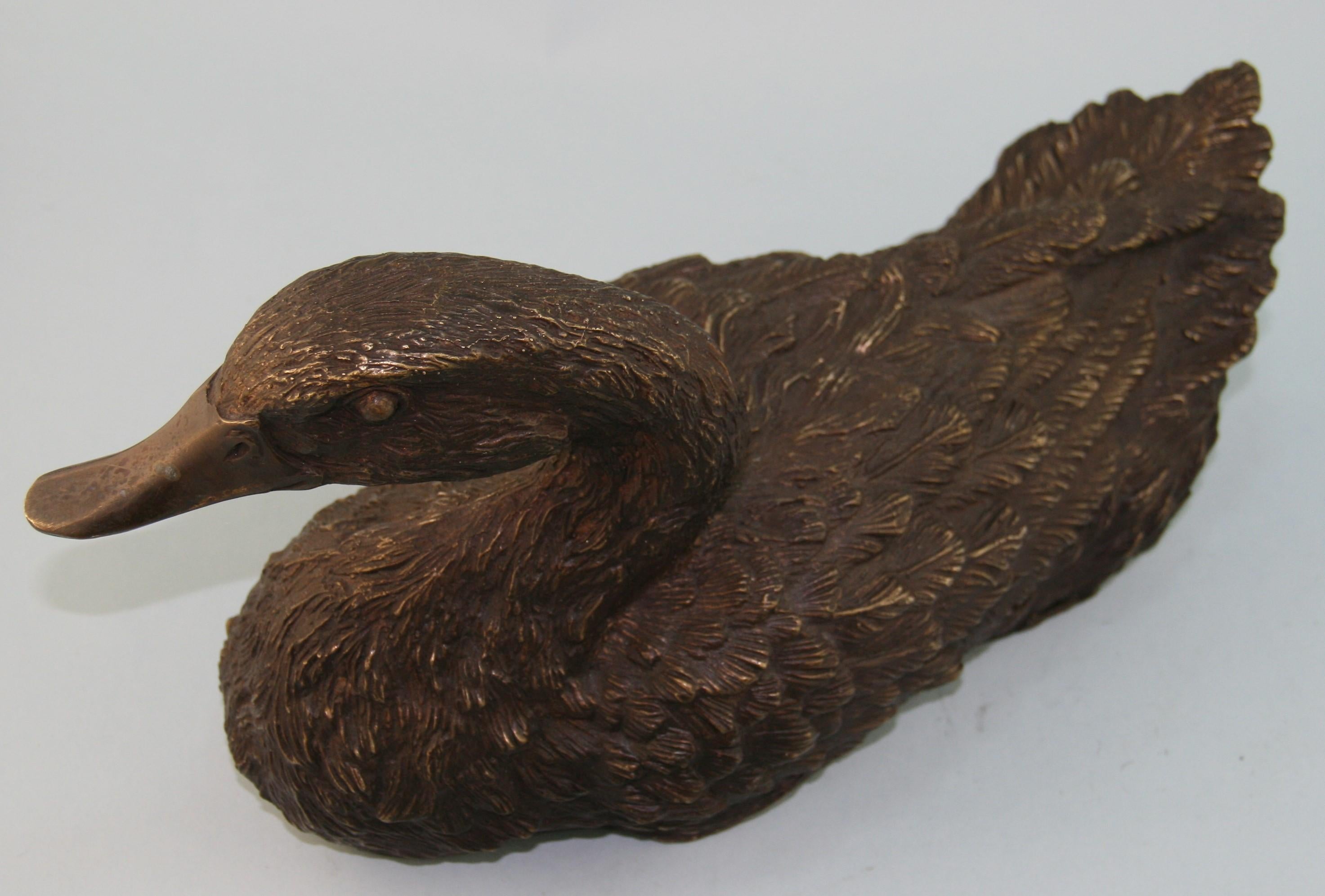 Japanese Large Cast Bronze Resting Duck Garden Sculpture For Sale 1
