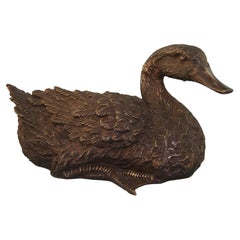 Japanese Large Cast Bronze Resting Duck