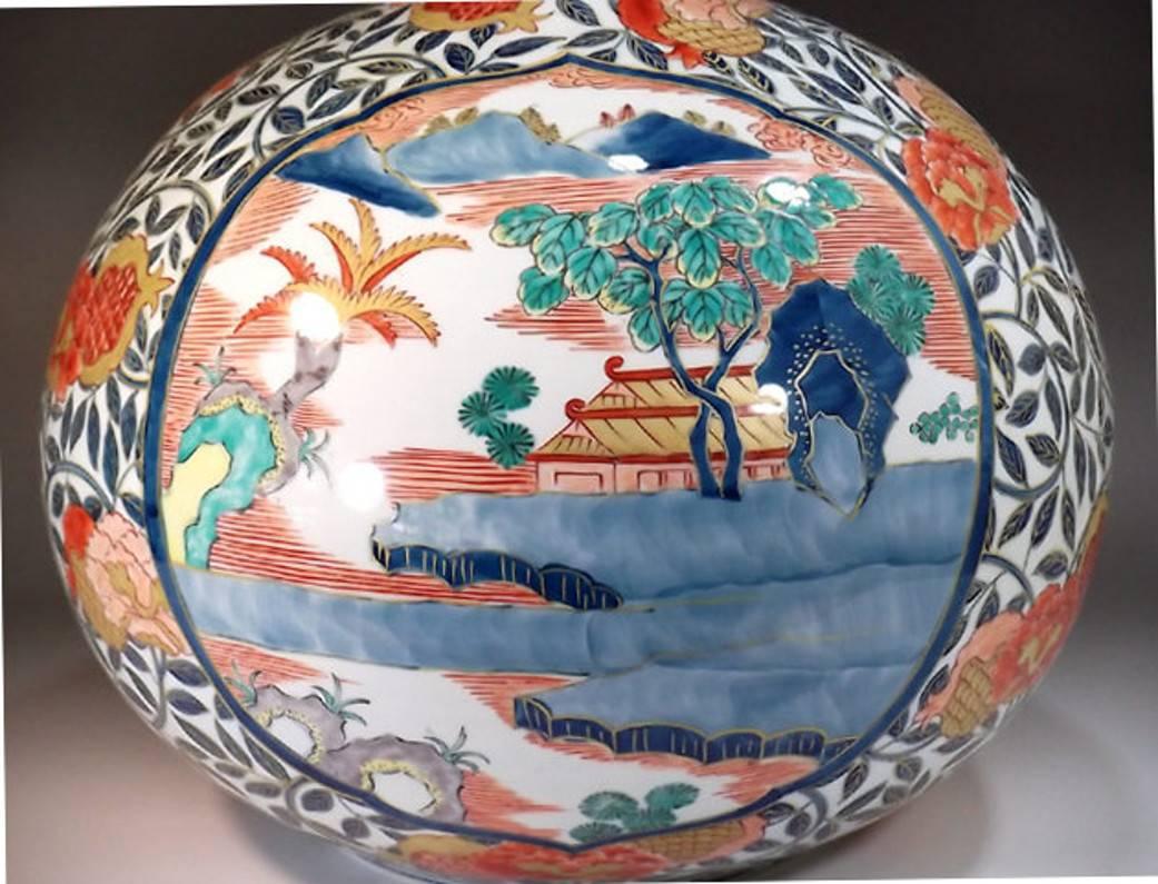 Meiji Japanese Contemporary Green Blue Red Porcelain Vase by Master Artist, 3 For Sale