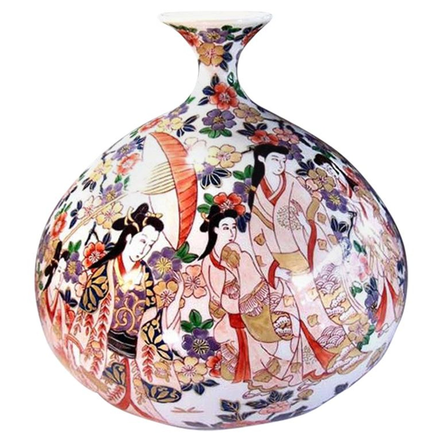 Japanese Contemporary Blue Pink Gold Porcelain Vase By Master Artist 2 For Sale At 1stdibs