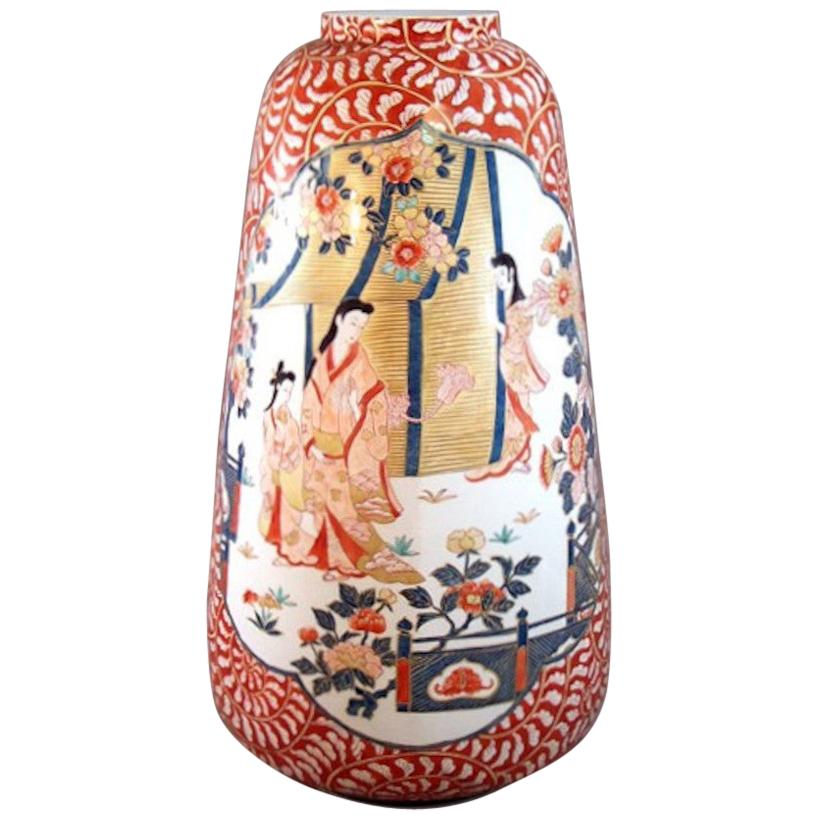 Vase japonais contemporain en porcelaine rouge, rouge et bleu par un maître artiste, 2 pièces