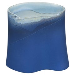 Japanese large granular deep blue stoneware vase by Andô Hironobu 安藤博允 (1940)