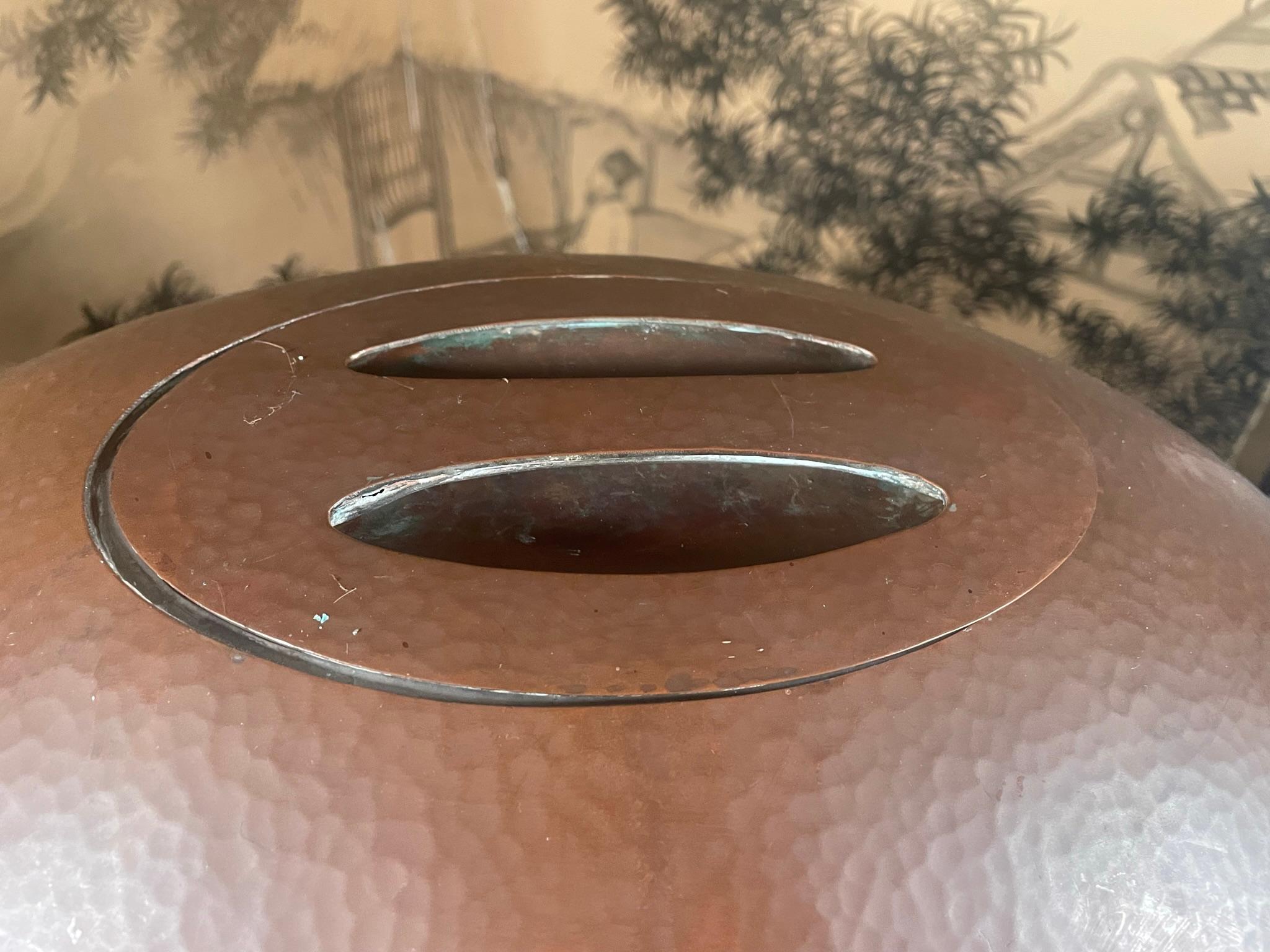 Japanese Large Hand Hammered Bronze Art Deco Sake Vessel  In Good Condition For Sale In South Burlington, VT