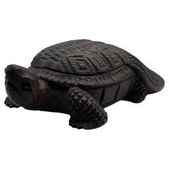 Japanese Large Hand-Carved Boxwood Okimono – “Mino-Kame” Turtle, Ca. 1900