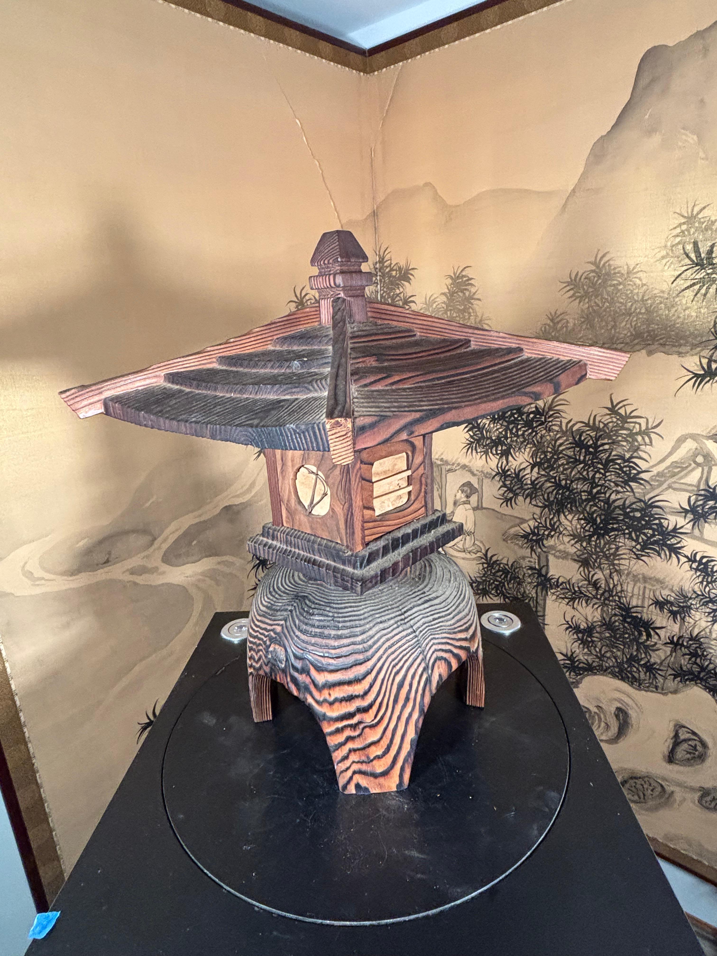 Japanese Large Hand Carved Electrified Light with Fine Details And Serene Glow For Sale 6