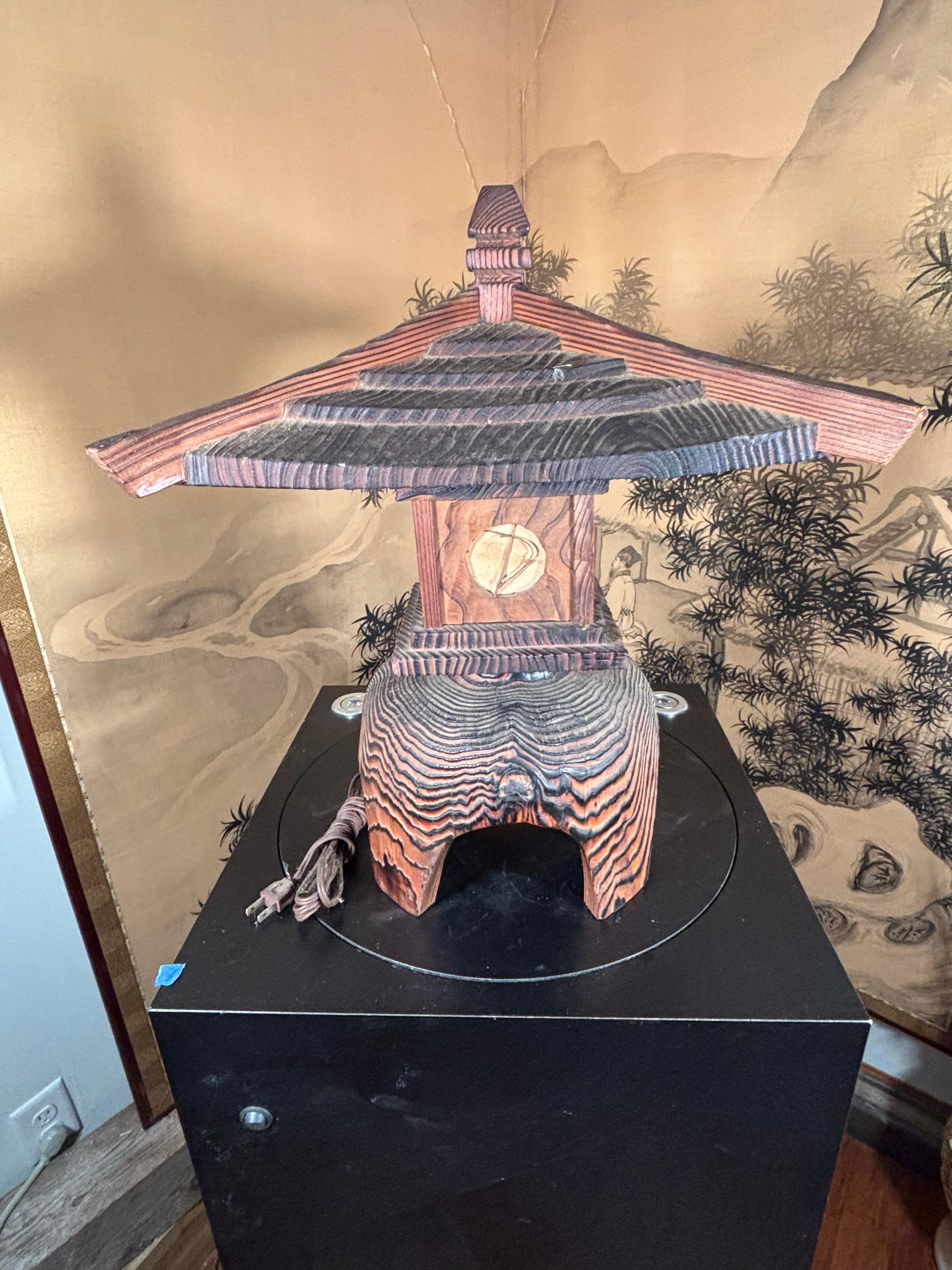 20th Century Japanese Large Hand Carved Electrified Light with Fine Details And Serene Glow For Sale