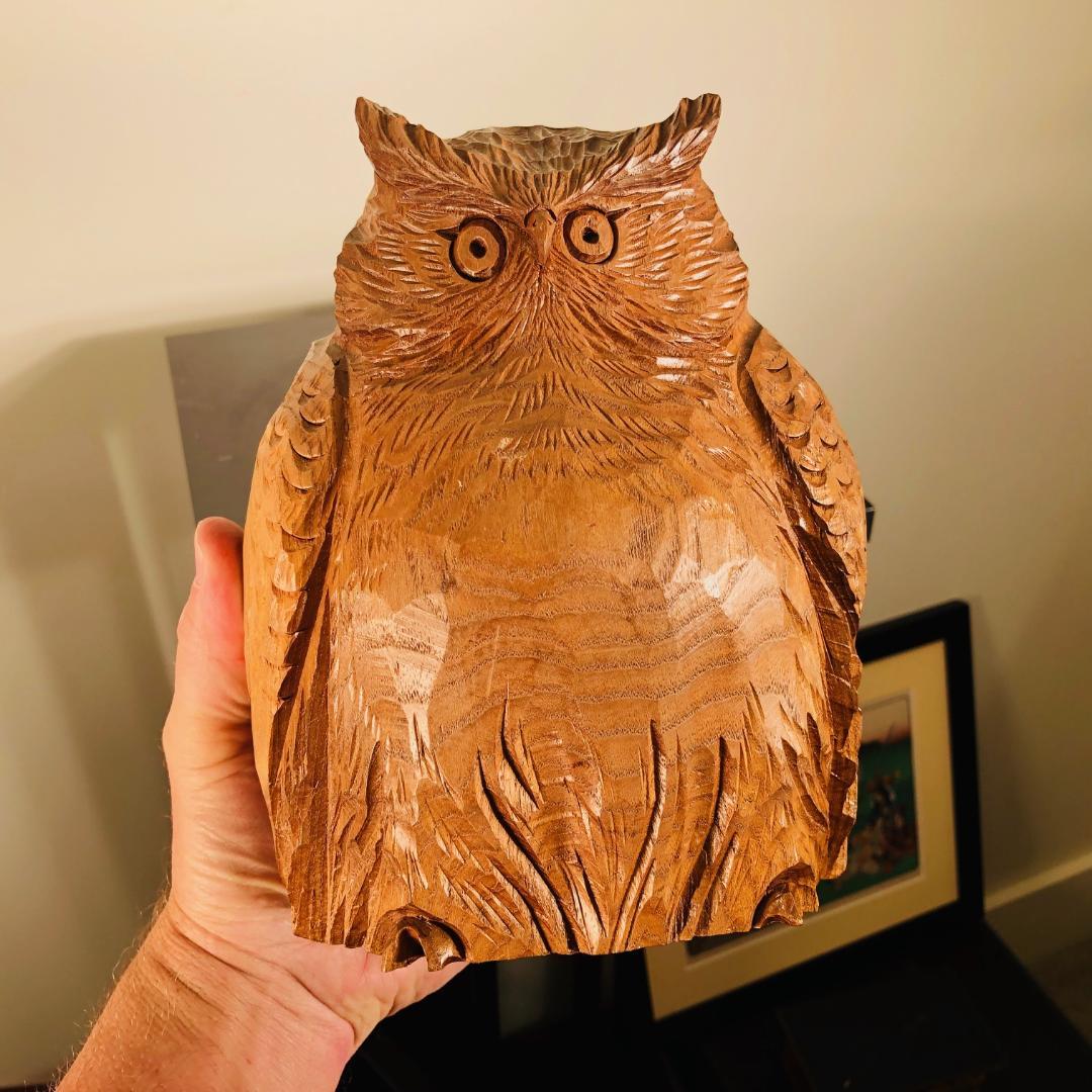 Japanese Hand Carved  Owl, Fine Mid Century Work of Art 1