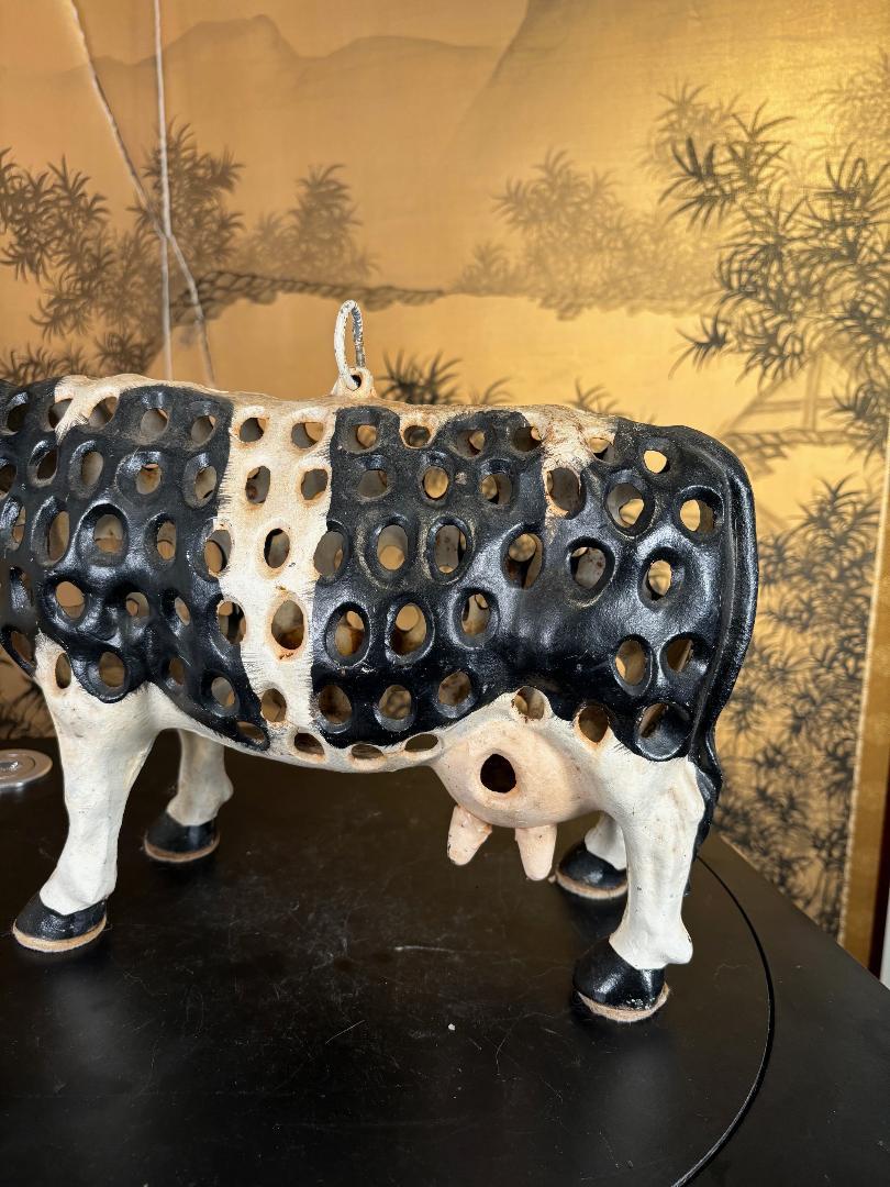 Iron Japanese Large Hand Cast Prize Holstein Cow Lantern, Rare Find