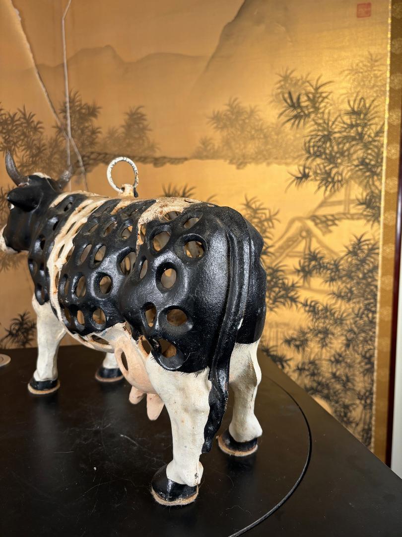 Japanese Large Hand Cast Prize Holstein Cow Lantern, Rare Find For Sale 4