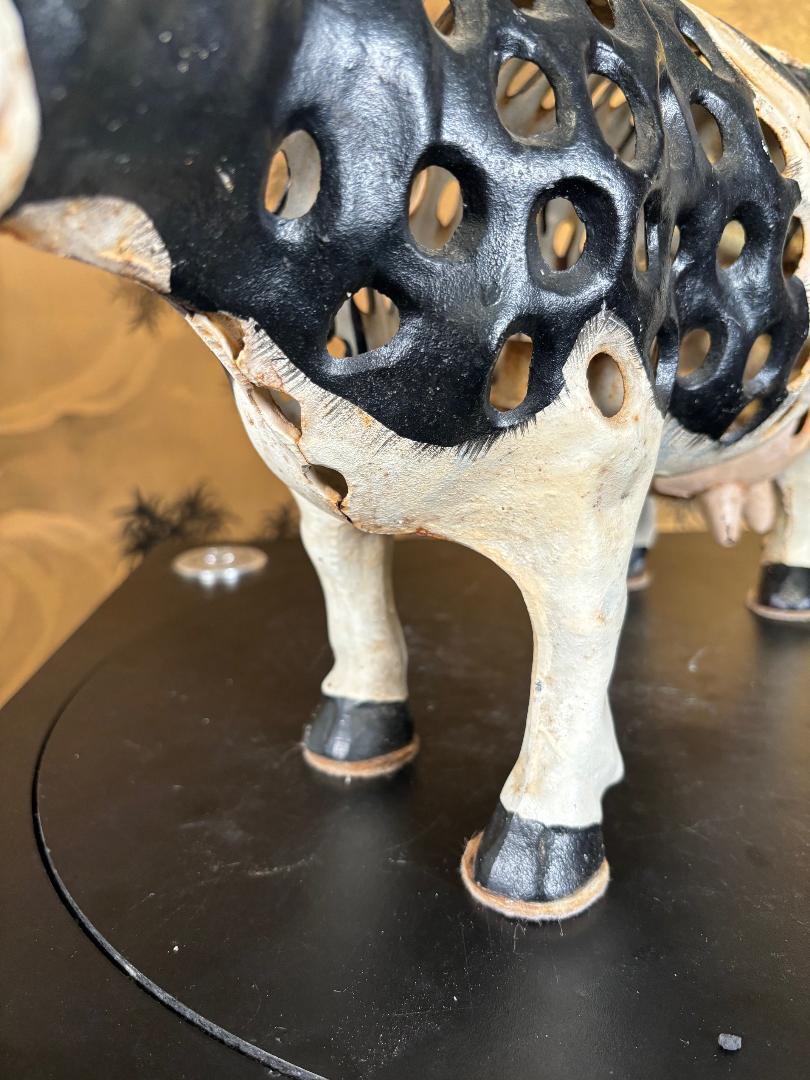 Japanese Large Hand Cast Prize Holstein Cow Lantern, Rare Find For Sale 9