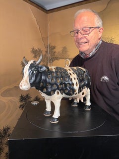 Japanese Large Hand Cast Prize Holstein Cow Lantern, Rare Find