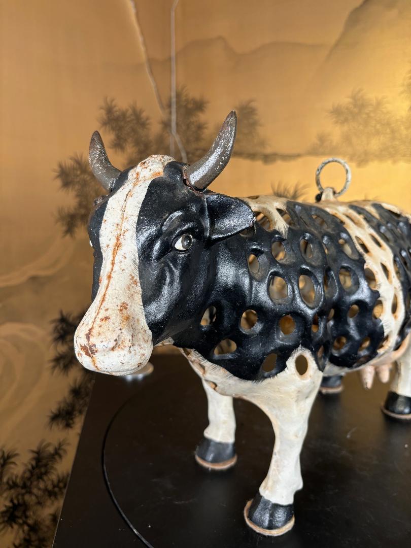 Hand-Crafted Japanese Large Hand Cast Prize Holstein Cow Lantern, Rare Find For Sale