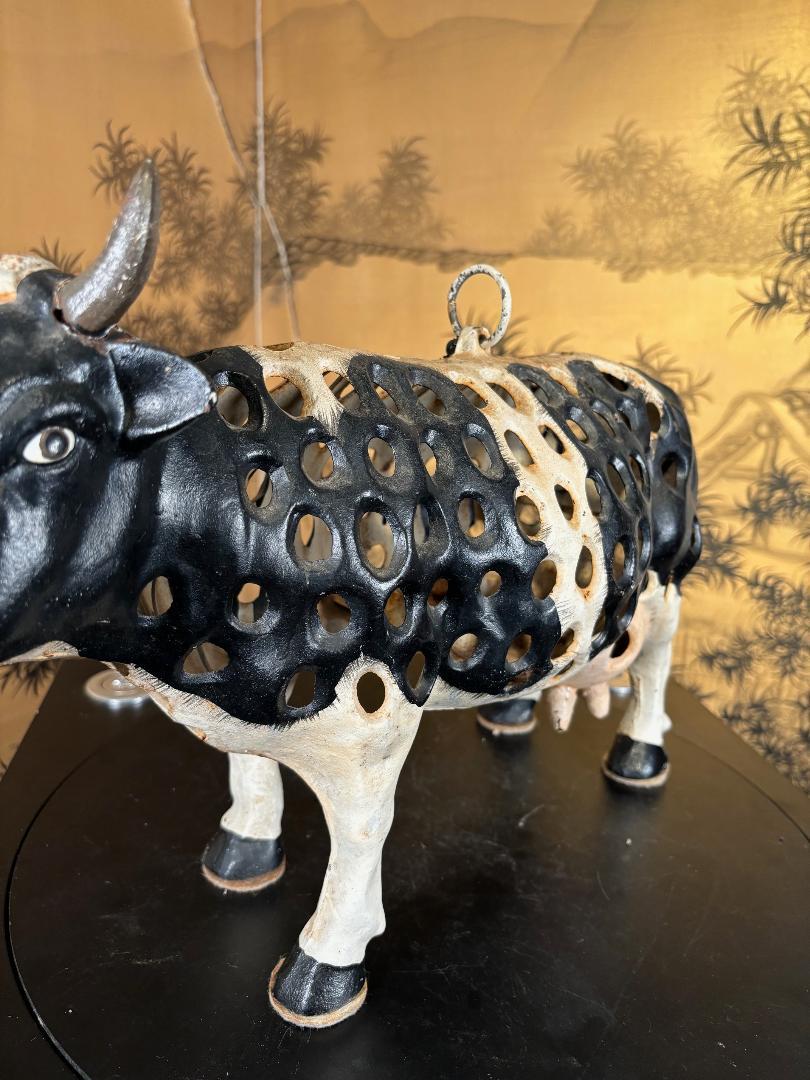 20th Century Japanese Large Hand Cast Prize Holstein Cow Lantern, Rare Find For Sale